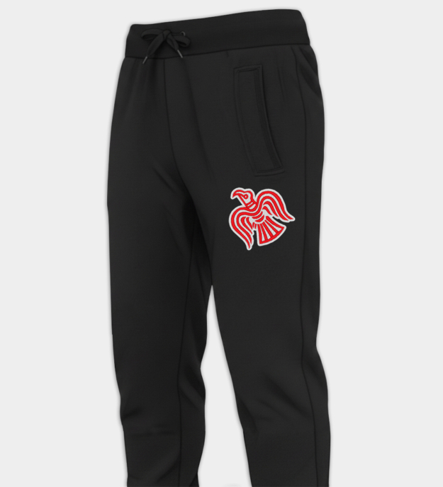 Vikingravnmotiv brodert joggebukse